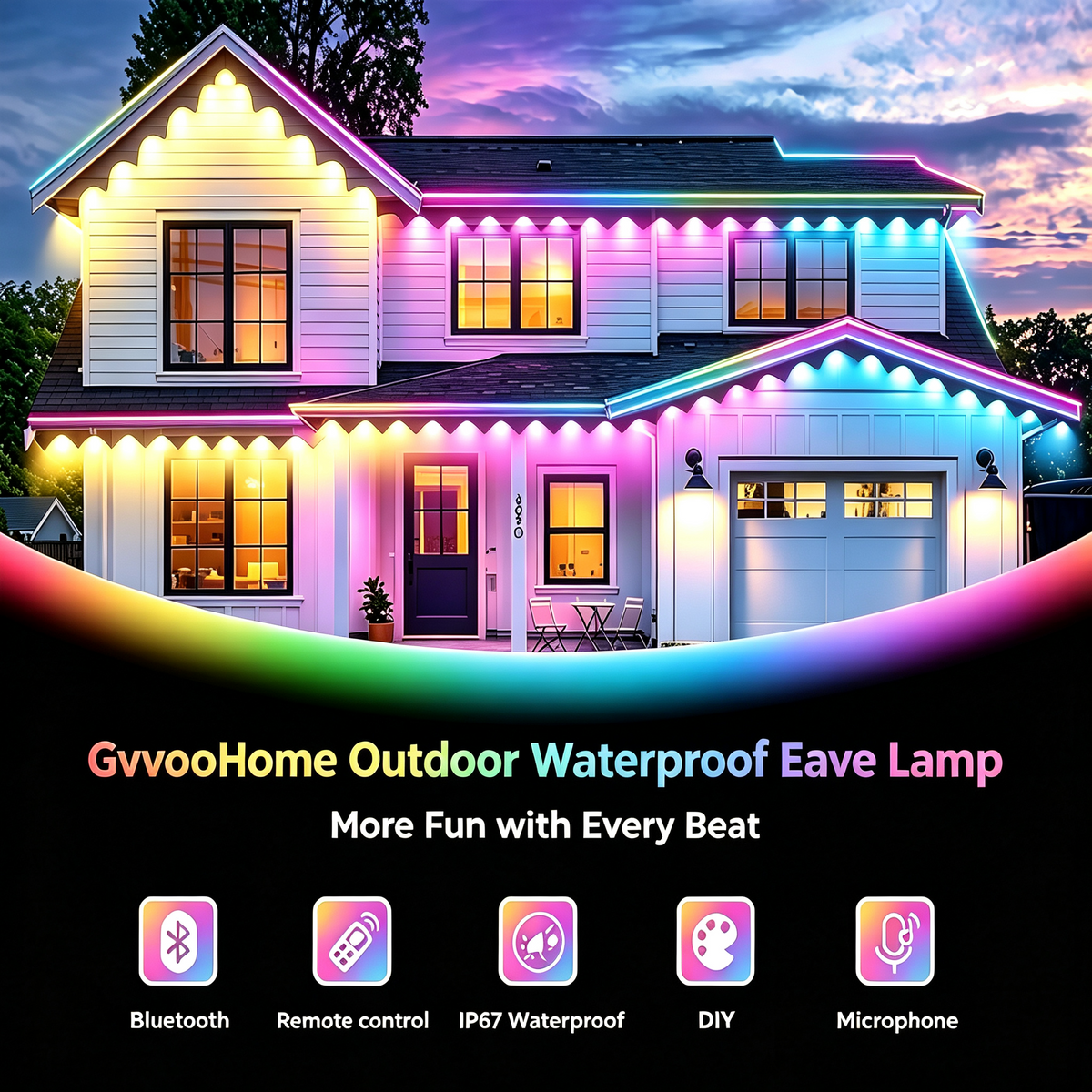 Permanent Christmas Outdoor Lights 49ft Smart RGBW Outdoor Eaves String Light with 18 LED Lights 16 Million Colors APP/Remote Control IP67 Waterproof Roof Lights for Halloween Christmas Party Decor