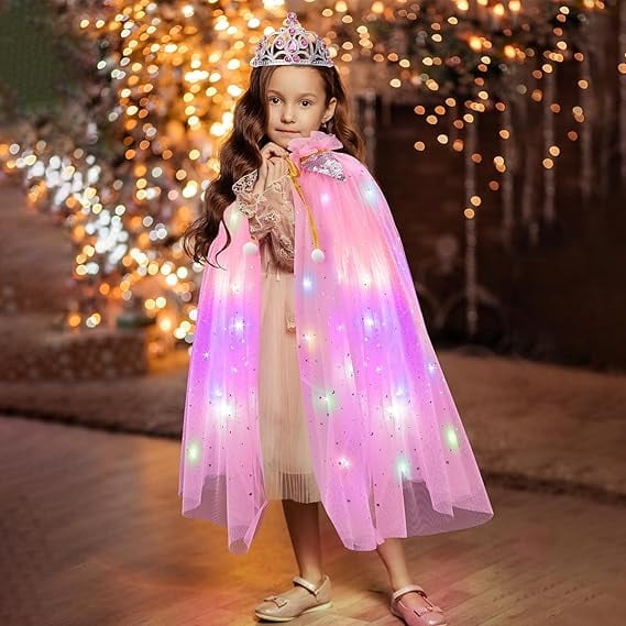 LED Princess Dress Up kids Costume Props Halloween Christmas 11Pcs Fairy Princess for Toddler Girls Costume Sets Cape Wand Headband Tutu Skirt Jewelry New Year Gifts for Girls 3 4 5 6 7 8 Year Old