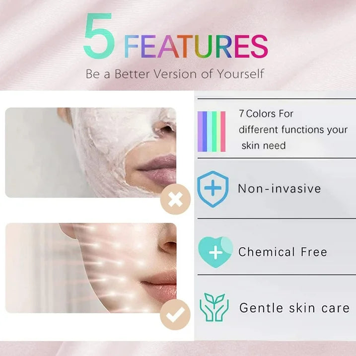 Led Face Mask Light Therapy, 7 Color Led Light Therapy Facial Mask Blue Red Light Therapy for Face Acne Reduction Skin Care Mask