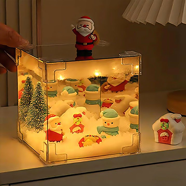 Christmas Night Light, Christmas Old Man Snowman Decoration Lamp, Xmas DIY Magic Cube Mirror Night Light, Xmas Handmade Decoration with Material Kit,Night Light for Indoor Christmas Decor,Random Dol