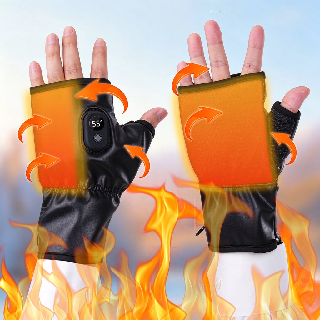 Heated Gloves Rechargeable-Smart Thermostatic Heated Fingerless Gloves Heat Up to 131℉,Portable Heating Glove with Digital Display,3 Temperature Settings for Hiking Skiing Cycling,Gifts for Women Man