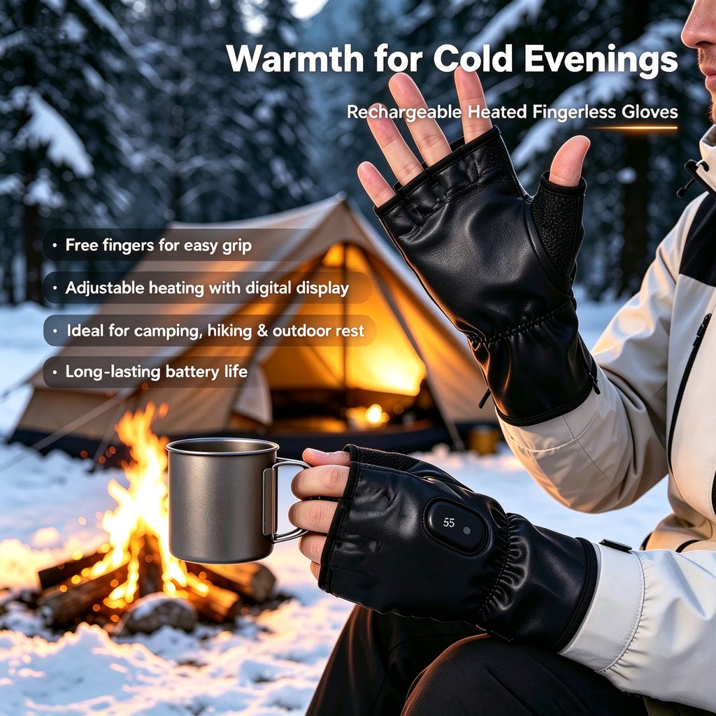 Heated Gloves Rechargeable-Smart Thermostatic Heated Fingerless Gloves Heat Up to 131℉,Portable Heating Glove with Digital Display,3 Temperature Settings for Hiking Skiing Cycling,Gifts for Women Man