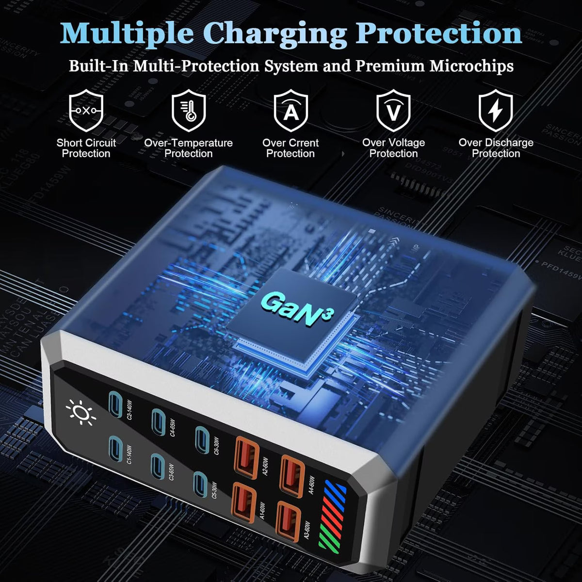 660W Charging Station for Multiple Devices, 10 Ports GaN III USB C Fast Charger Block, USB C Fast Charging Hub Organizer Compatible with All Phones and Computers for Home Office Travel, Black