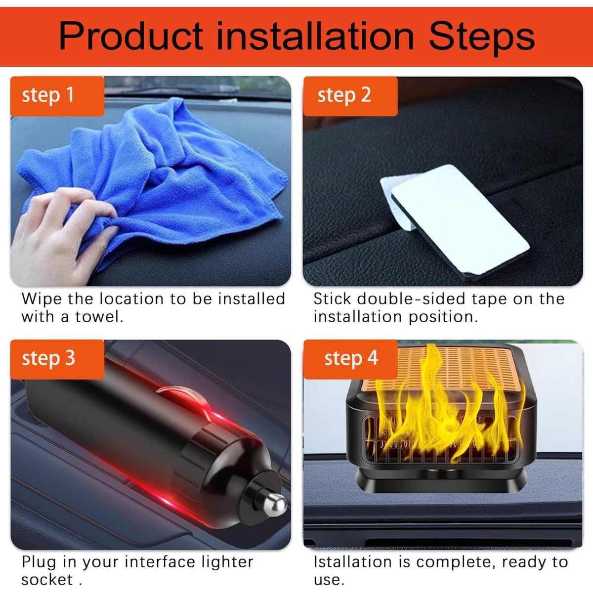 Car Heaters for Vehicle, 12V 200W Fast Heating and Cooling for Car Portable Car Heater and defroster That Plugs into Cigarette Lighter for Car 360° Rotary Car Defroster Windshield Heater (Orange)