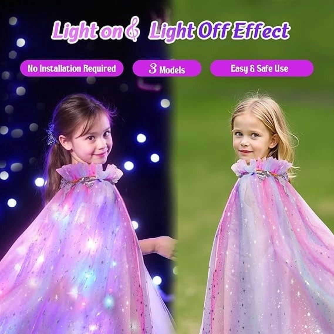 LED Princess Dress Up kids Costume Props Halloween Christmas 11Pcs Fairy Princess for Toddler Girls Costume Sets Cape Wand Headband Tutu Skirt Jewelry New Year Gifts for Girls 3 4 5 6 7 8 Year Old