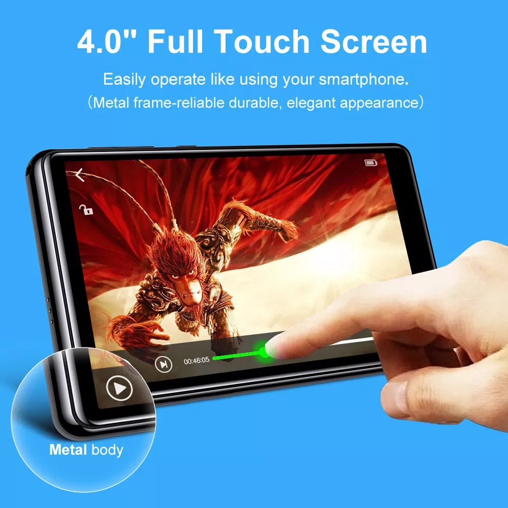 96GB MP3 Player with Spotify 4 Touch Screen 1080P HD Video Mp3 & Mp4 Player with Bluetooth WiFi HiFi Lossless Sound Android Music Player with Audible Browser Amazon Music FM Radio Support Up 512GB