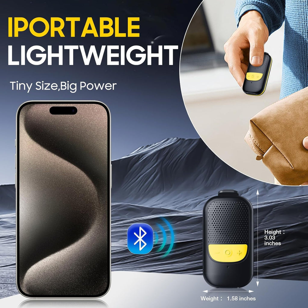 Wearable Bluetooth Speaker Clip-On Portable Speaker with Built-in Mics for Hands-Free Music and Calls Up to 10 Hours Battery Life Mini Outdoor Waterproof Speaker Gifts for Women/Men - Black