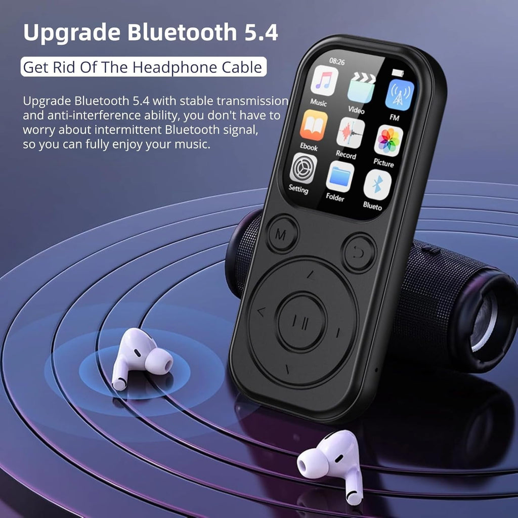MP3 Player Bluetooth Music Player with 64GB Memory Card Earphone Build-in Speaker/Photo/Video Play/FM Radio/Voice Recorder BT5.4 Portable Music Player Supports up to 128GB for Kids Running Walking
