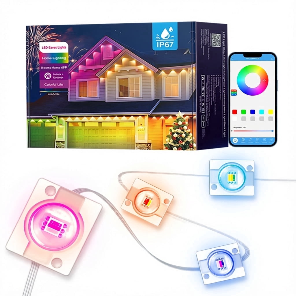 Permanent Outdoor Lights 197ft Smart RGBW Outdoor Eaves String Light with 72 LED Lights 16 Million Colors APP/Remote Control IP67 Waterproof Roof Lights for Holiday Halloween Christmas Party Decor