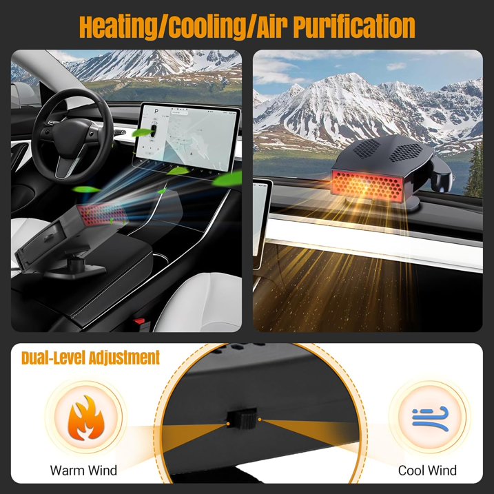 MUSICOZY Portable Car Heater 12V 200W Portable Car Heater and Defroster 360-Degree Rotation 2-in-1 Fast Heating Cooling Fan Car Windshield Defogger and Defroster with Smoke Igniter for All Cars Black