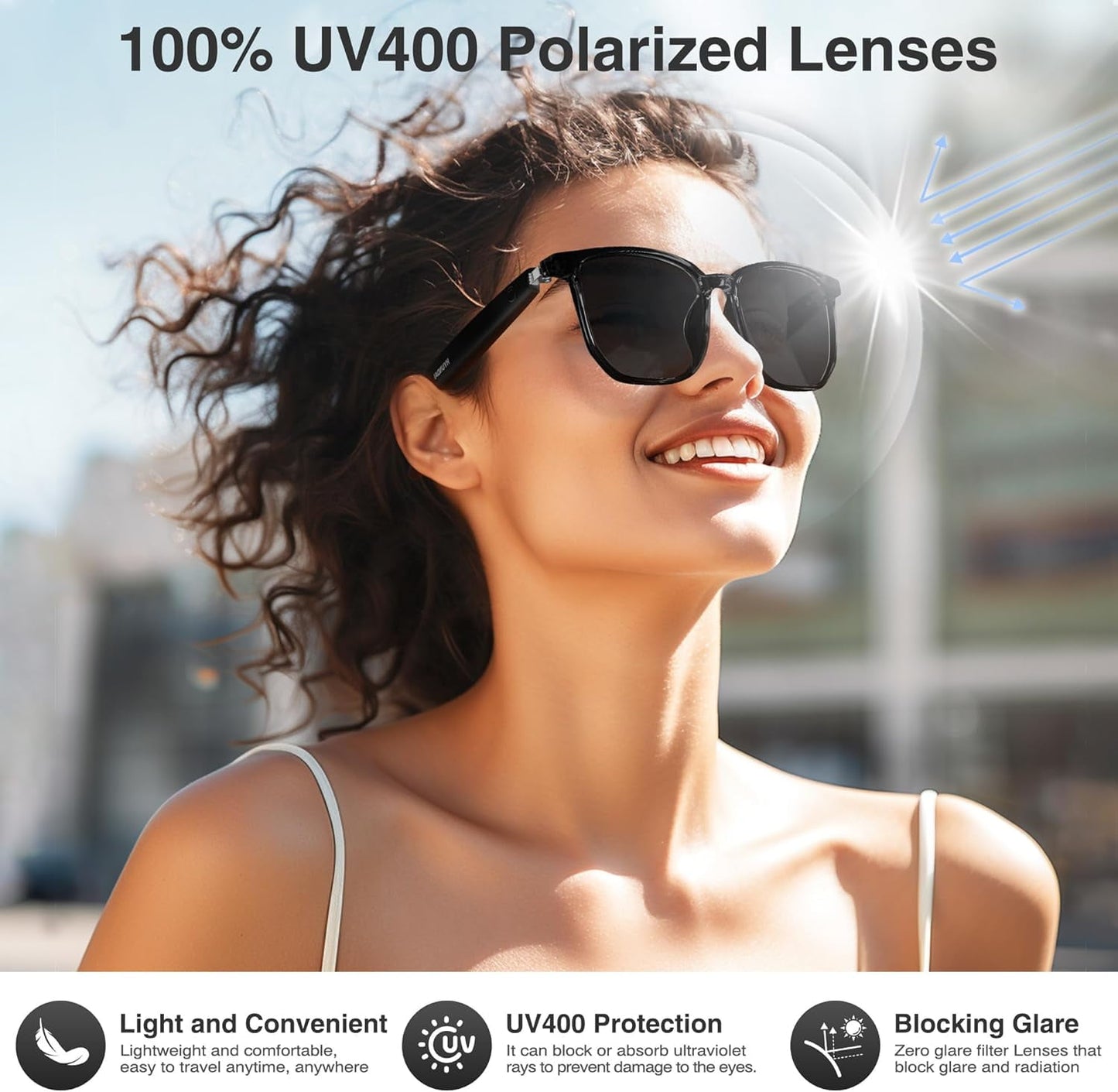 MUSICOZY AI Translator Smart Glasses for Men Women Bluetooth Audio Glasses with 110+ Translation Smart Glasses Real-Time Translation Multifunctional Bluetooth Glasses Open Ear Lighweight (Black)