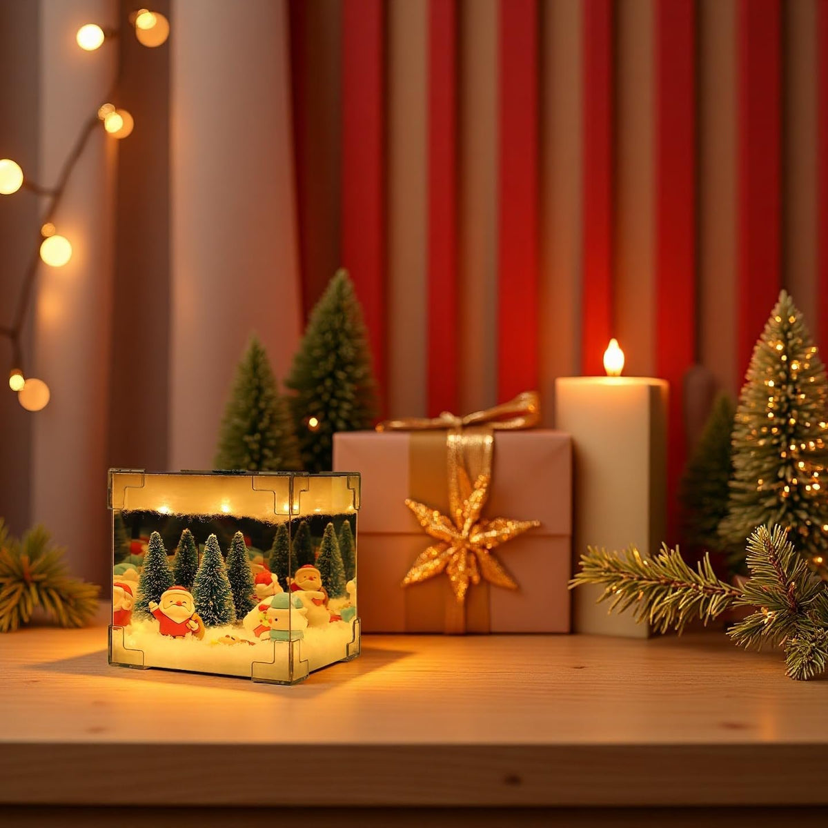 Christmas Night Light, Christmas Old Man Snowman Decoration Lamp, Xmas DIY Magic Cube Mirror Night Light, Xmas Handmade Decoration with Material Kit,Night Light for Indoor Christmas Decor,Random Dol