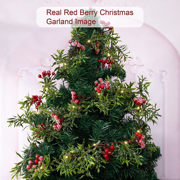 XEAZON Pre-Lit Christmas Garland, 6FT Artificial Christmas Garland String Lights with Red Berries Green Leaves 20 LED Lights for Christmas Mantle Stair Indoor Outdoor Holiday Decoration