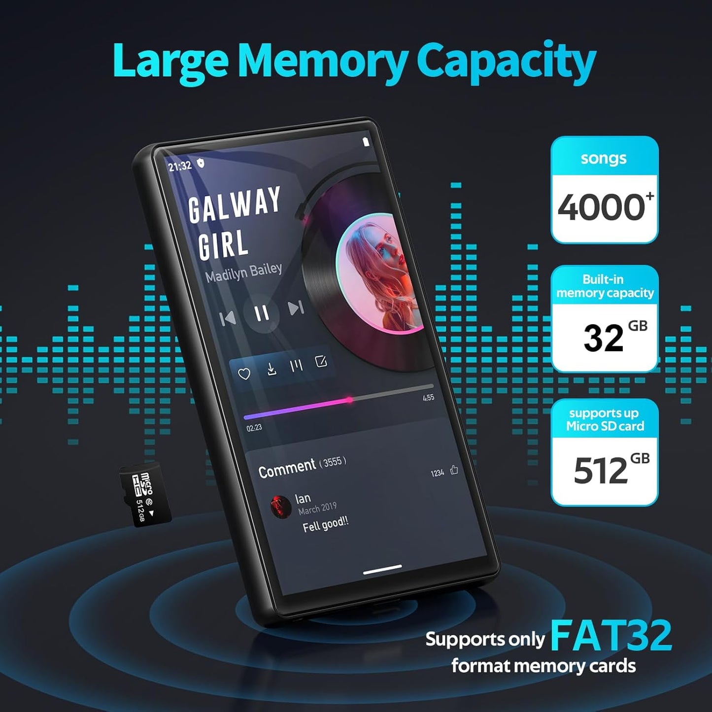 Newest 160GB MP3 Player with Bluetooth and WiFi Android 11 OS MP3 & MP4 Players with 5 Touchscreen and Speaker 3GB RAM & 32GB ROM 2500mAh Music Player with Spotify Audible Amazon Music Play Store
