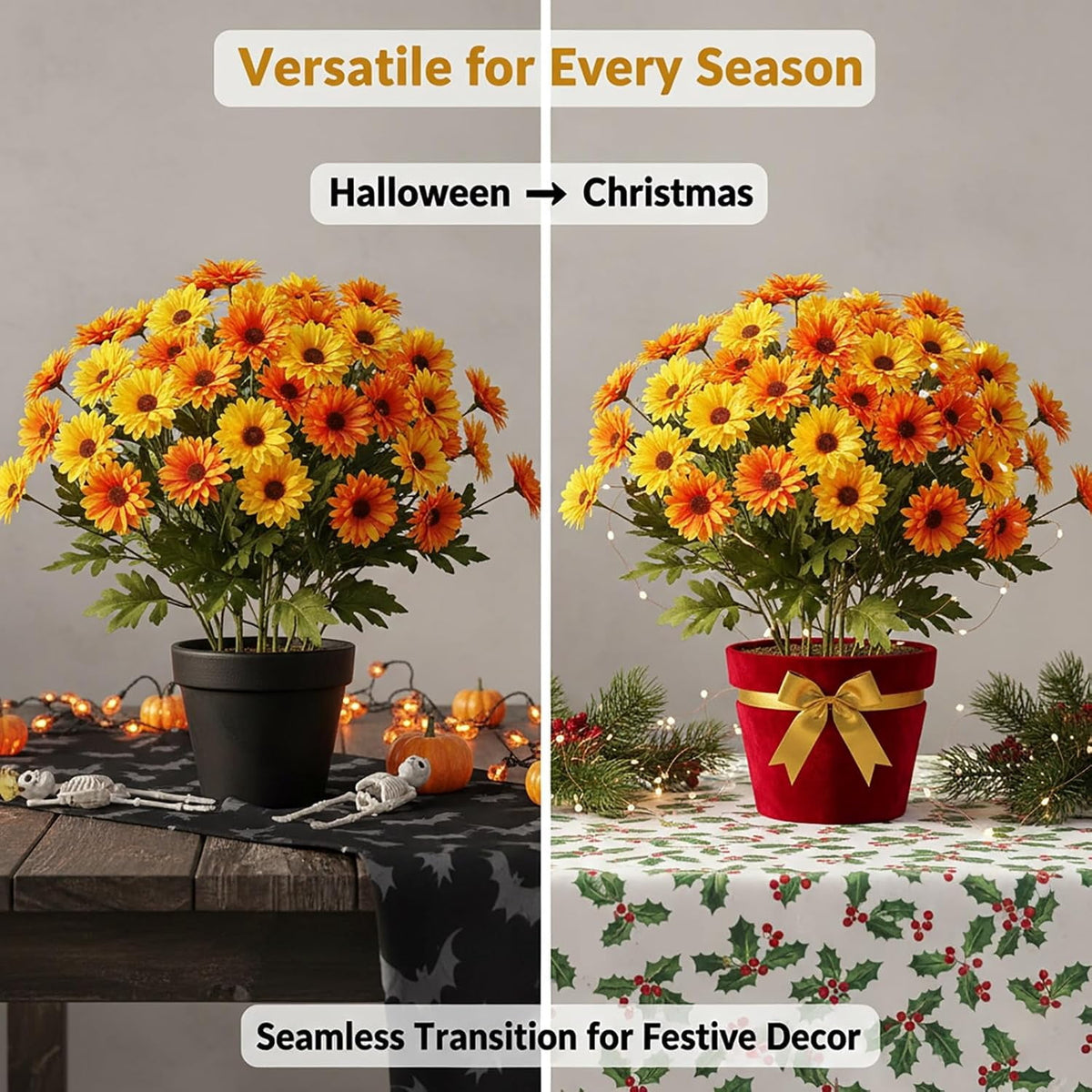 5-Pack Artificial Fall Flowers Fake Lifelike Mums for Outdoors UV Resistant Silk Daisy Floral Faux Mum Plants Fake Bushes for Year-Round Porch Garden Yard Porch Patio Decor Home Decor Indoor Outside