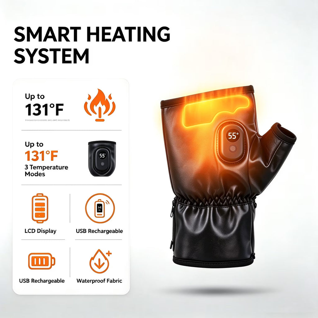 Heated Gloves Rechargeable-Smart Thermostatic Heated Fingerless Gloves Heat Up to 131℉,Portable Heating Glove with Digital Display,3 Temperature Settings for Hiking Skiing Cycling,Gifts for Women Man