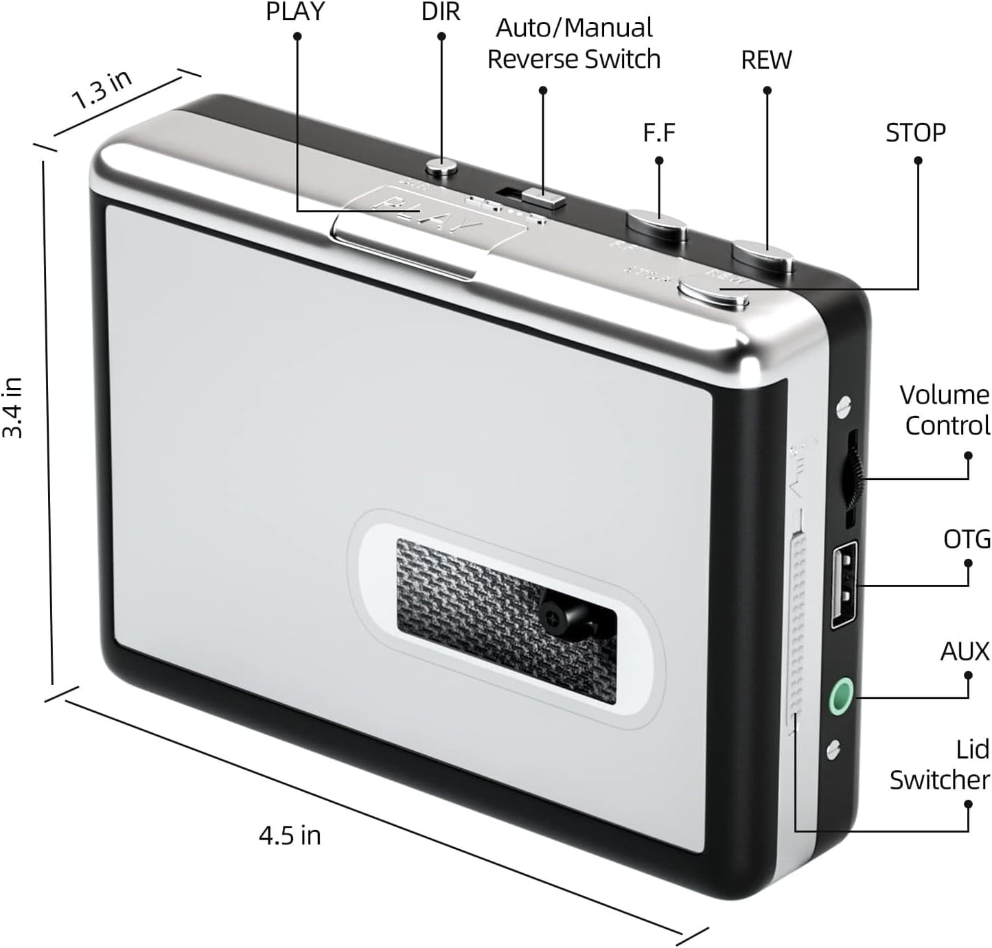 Portable Walkmen Cassette Player Best Overall Standalone USB Cassette to MP3 Converter Audio Music Cassette Tape to Digital Converter Player (White)