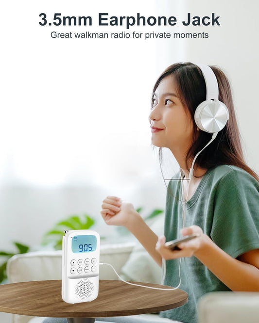 Digital AM FM Walkmen Radio with Bluetooth Portable Rechargeable Transistor Radio with Alarm Clock Built-in Speaker and Headphone Jack Support TF Card Playback