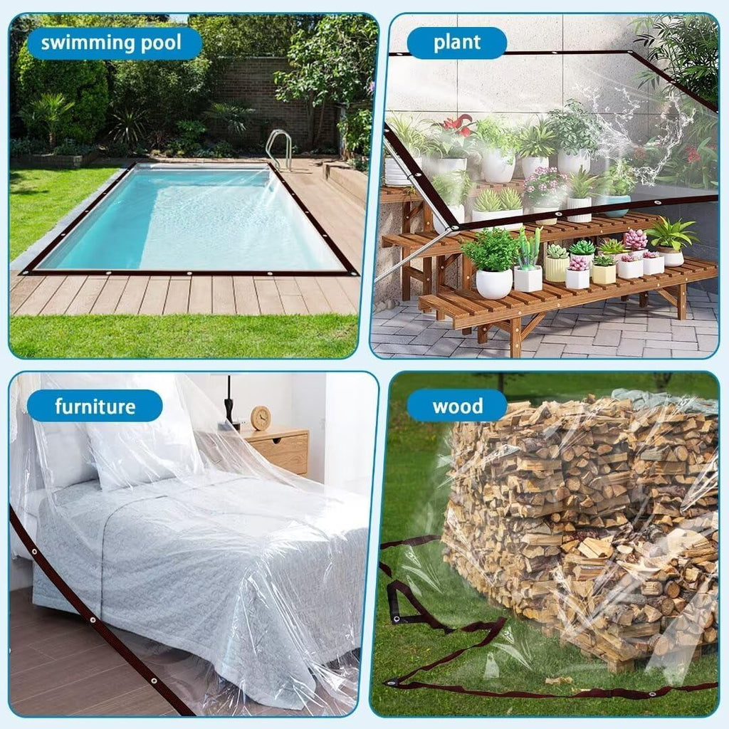 Clear Waterproof Tarps with Grommets 7x10FT with 1 Rolls Ropes Clear Vinyl Tarp Heavy Duty Anti Tear Outdoor Clear Plastic Tarp Clear PVC Covering for Patio Henhouse Porch Canopy Plant Garden Camping