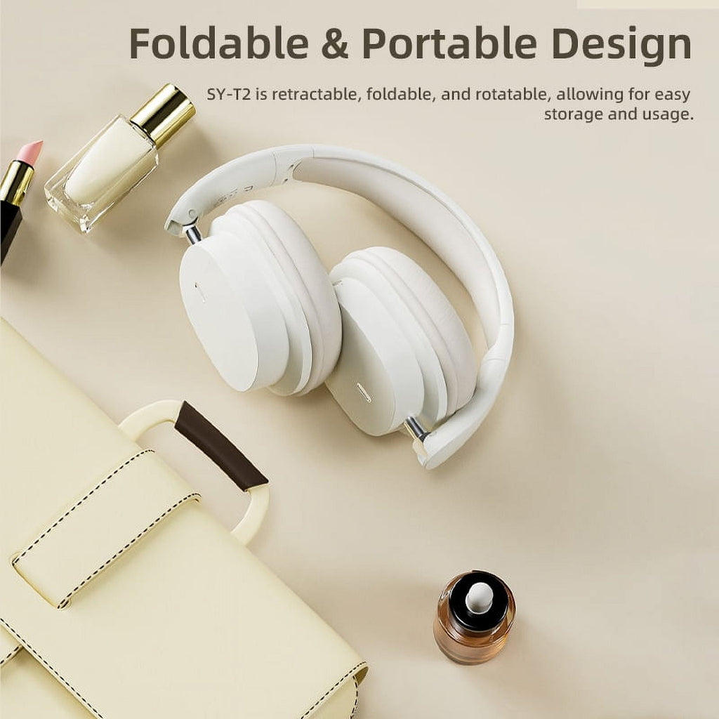 Wireless Bluetooth Headphones Over Ear Hi-Fi Stereo Wireless Headphones Foldable/Wired/Wireless with Microphone/TF Available for TV Travel Home Office Headset Quick Charge 20 Hours Playtime White