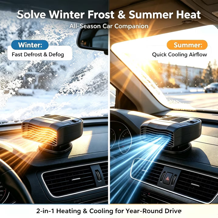 Portable Car Heater, 2 in 1 Fast Heating Cooling Auto Fan,12V/140W Windshield Defogger Window Defroster, 360 Degree Rotation Automobile Defogger Fan, Car Heater Cigarette Lighter Plugs for Car Trucks