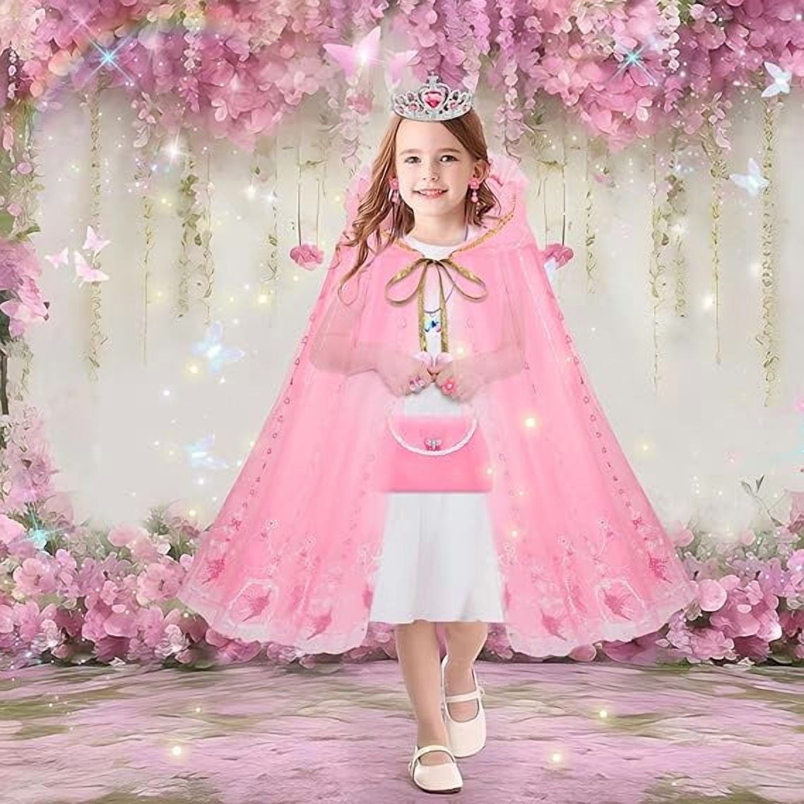 Princess Dress up Toys for Girls kids Costume Props for Halloween Christmas Little Girls Princess Cape Sets Princess Costume Set with crown Jewelry Gloves Magic Wand for Girls 4-7 Year Old Gifts