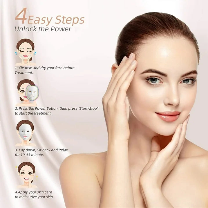 Led Face Mask Light Therapy, 7 Color Led Light Therapy Facial Mask Blue Red Light Therapy for Face Acne Reduction Skin Care Mask