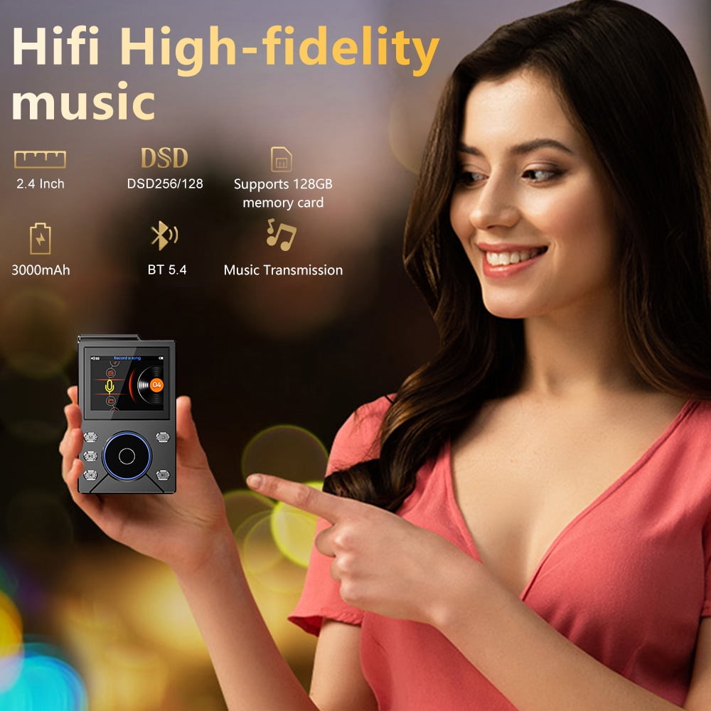 144GB HiFi MP3 Player with Bluetooth5.4 Lossless DSD High Resolution Digital Audio Music Player with FM Radio Recording Portable Audio Player with Built-in 16GB+128GB TF Card for Music Enthusiasts