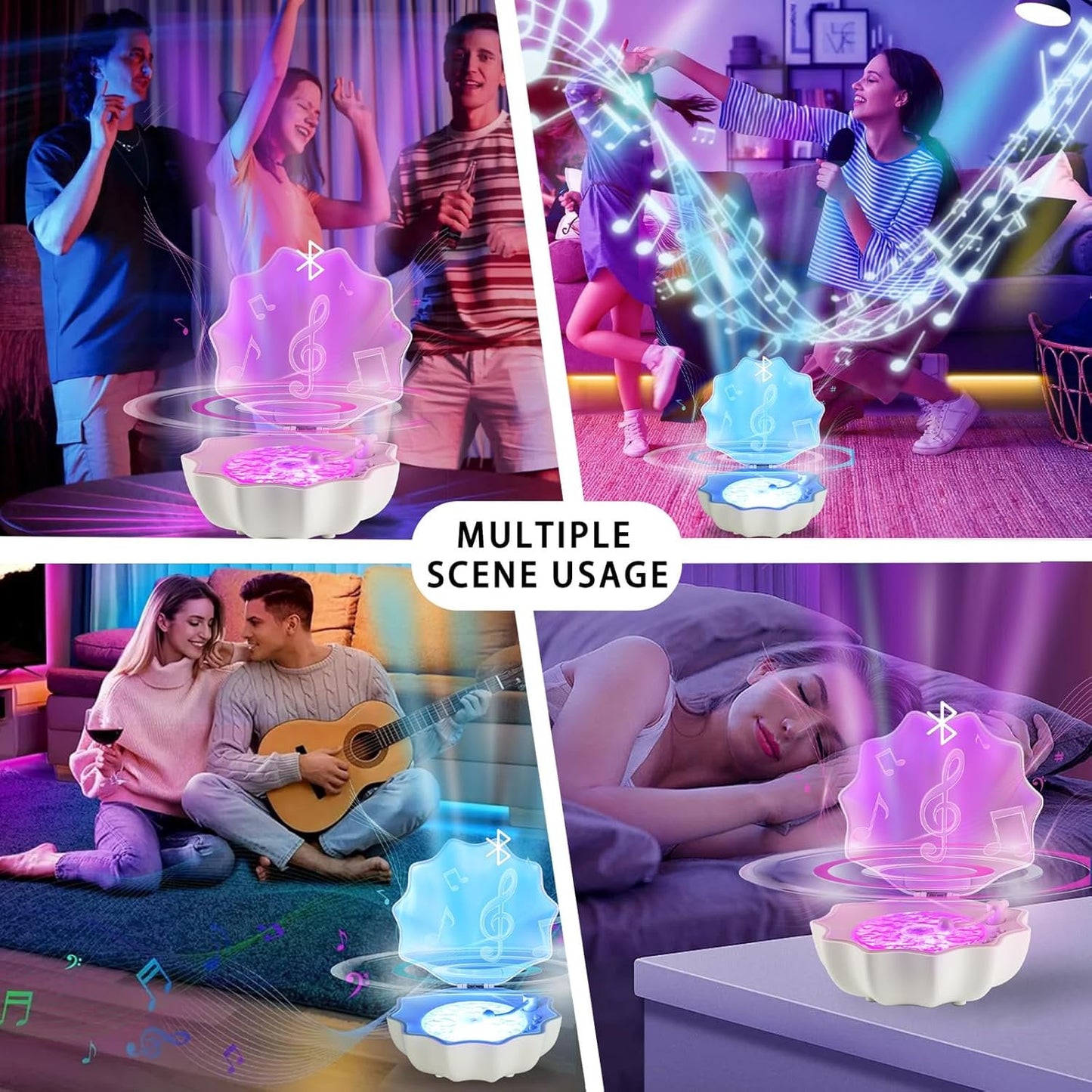 MUSICOZY Waves Vinyl Bluetooth Speaker with Mood Lamp Shell Ocean Wave Projector Light 7 Colors Waves Night Light for Bedroom Living Office (Purple)