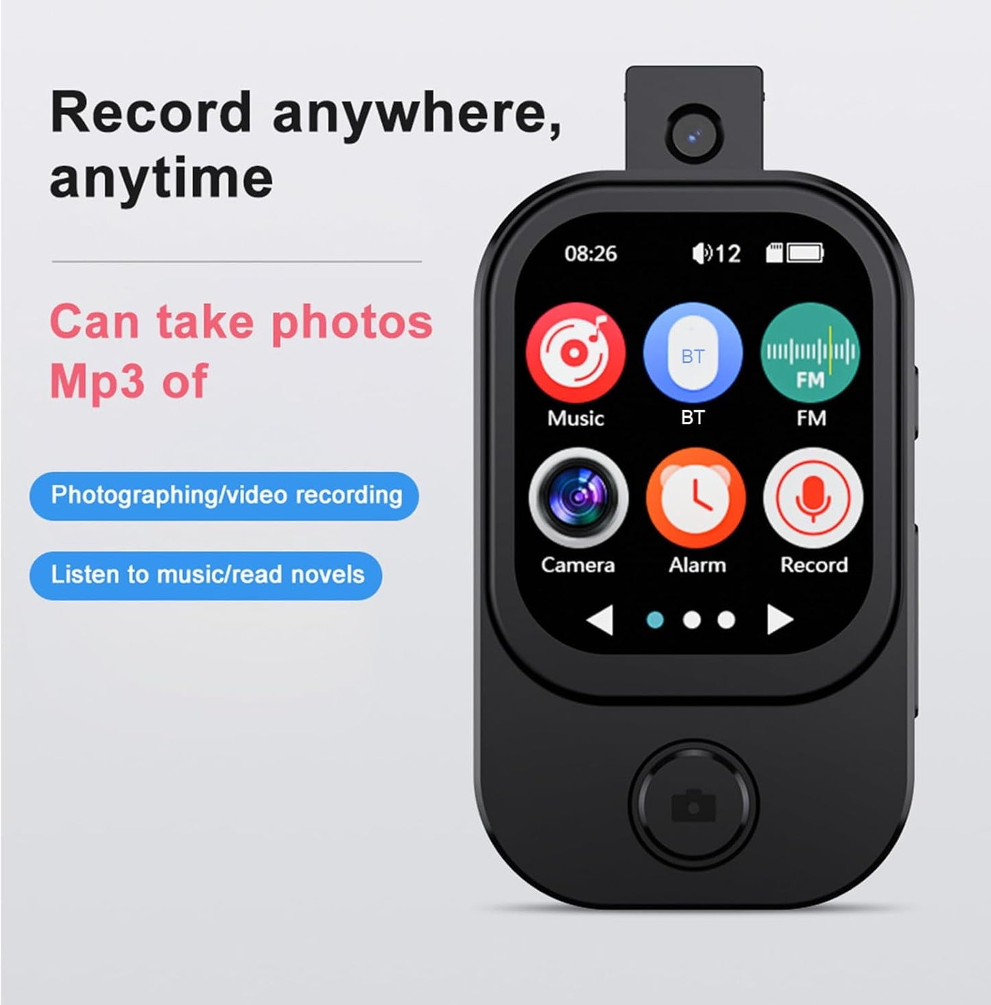 64GB Mini MP3 Player with Camera Bluetooth Mp3 Mp4 Music Player 2.0 IPS Touch Screen Android Player with Speaker FM Radio MP3 Player with E Book Alarm Clock Stopwatch Walkmen Player for Sports Travel