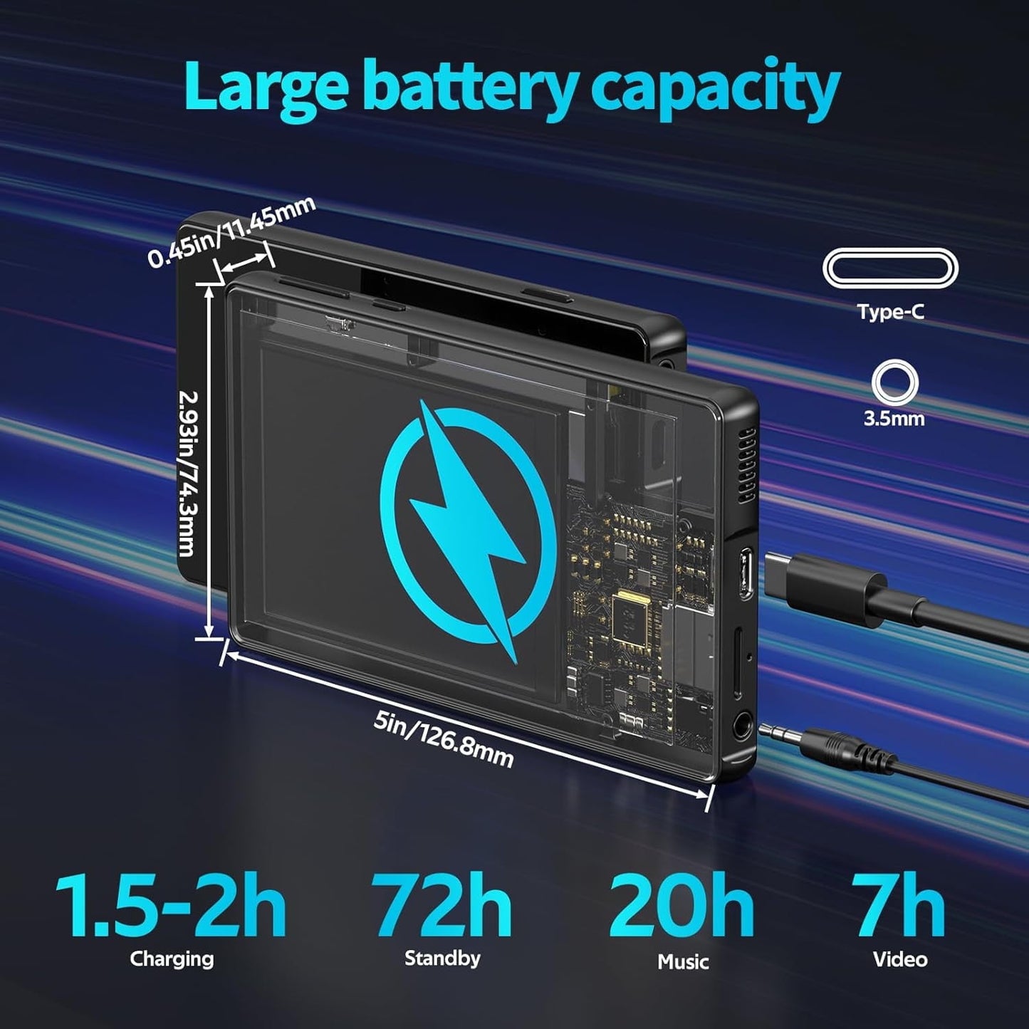 Upgraded 160GB MP3 Player with Bluetooth and WiFi Android 14 OS MP3 & MP4 Players with 4 Touchscreen and Speaker 3GB RAM & 32GB ROM 2500mAh Music Player with Spotify Audible Amazon Music Play Store