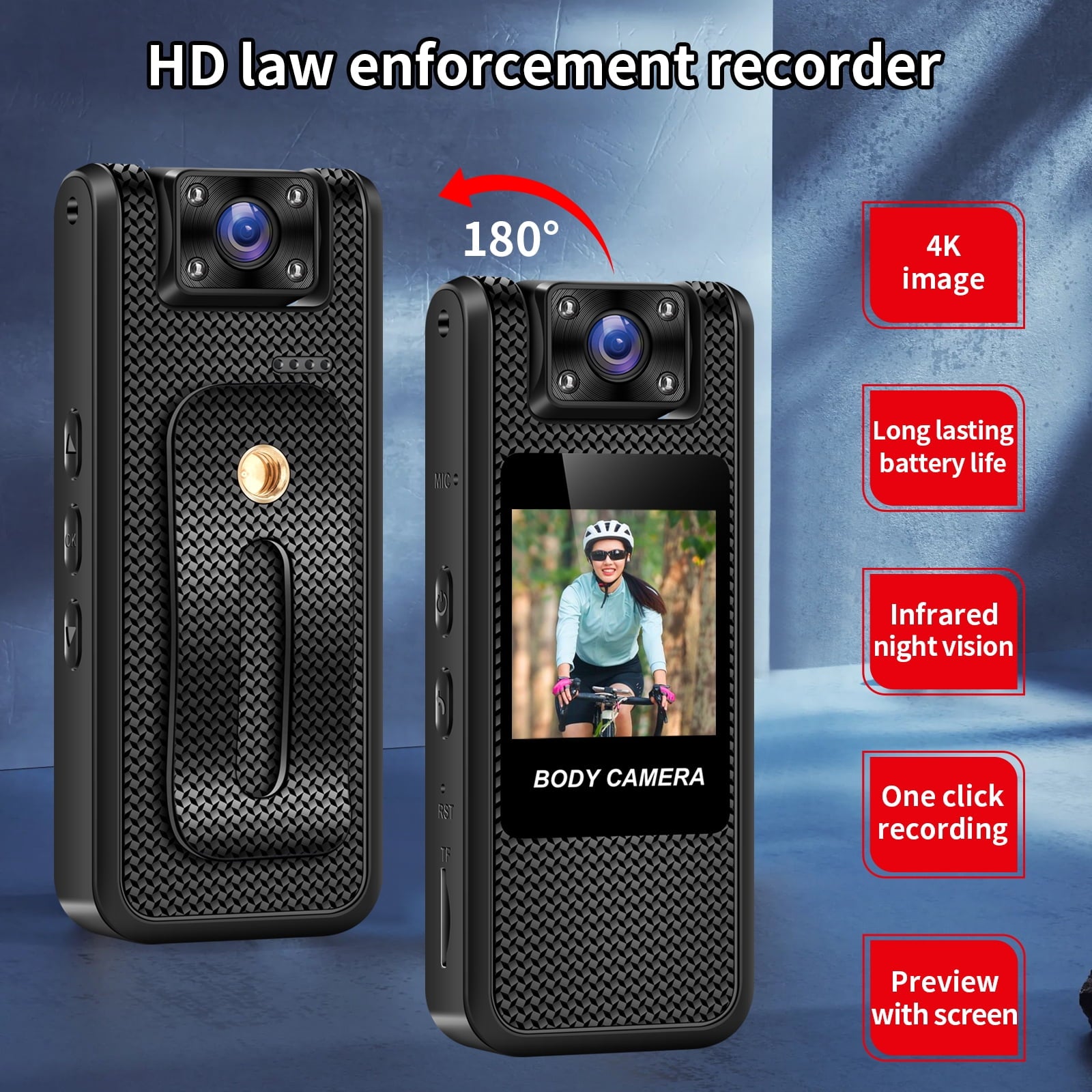 Mini Body Camera with Audio&Video Recording -4K 64GB WIFI HD Night Vision Cycling Recorder -180°Rotatable Lens Loop Recording Worn Cams - for Personal Travel Walking Law Enforcement Outdoor Cams