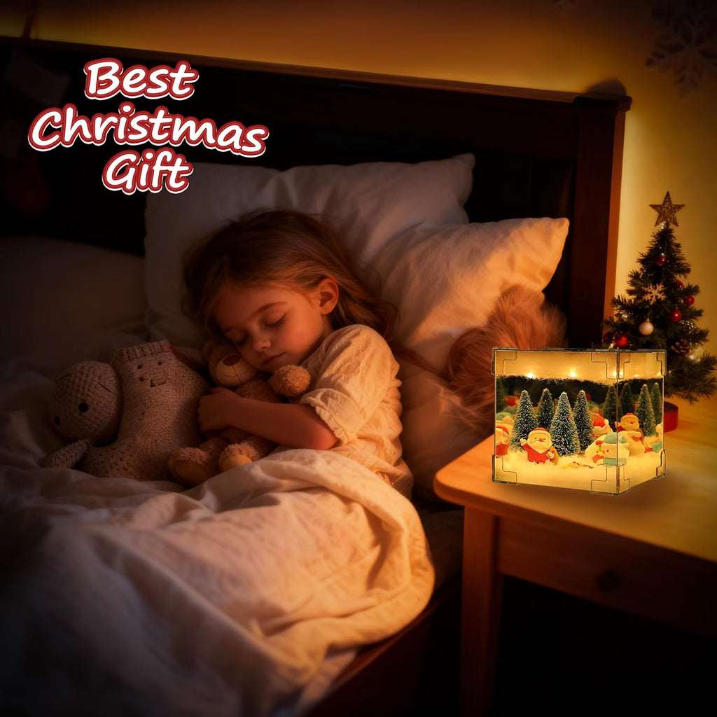 Christmas Night Light, Christmas Old Man Snowman Decoration Lamp, Xmas DIY Magic Cube Mirror Night Light, Xmas Handmade Decoration with Material Kit,Night Light for Indoor Christmas Decor,Random Dol
