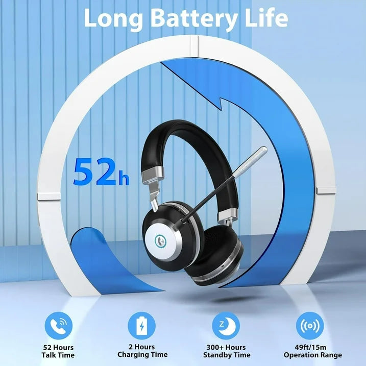 Bluetooth Headset with Microphone,Wireless Headphones with AI Noise Cancelling Mic and USB Dongle,45hrs talktime,On Ear Headphones with Mic Mute for Mac/Laptop/Zoom/Teams/Call Center/Office/Home