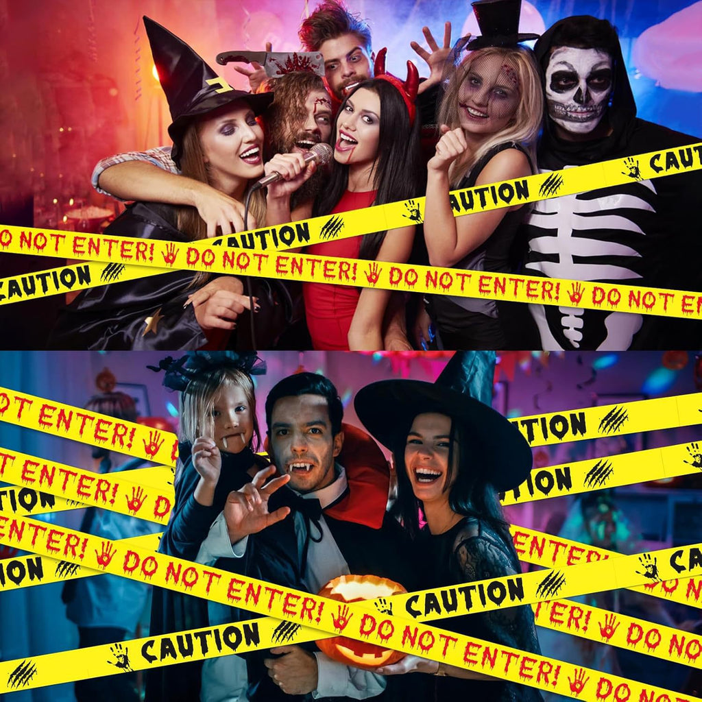 Halloween Decorations Caution Tape, 4Pcs 2Inx82Ft/Roll Do Not Enter Tape and Caution Tape, Halloween Warning Tape for Indoor Outdoor Halloween Party Decorations, Yellow