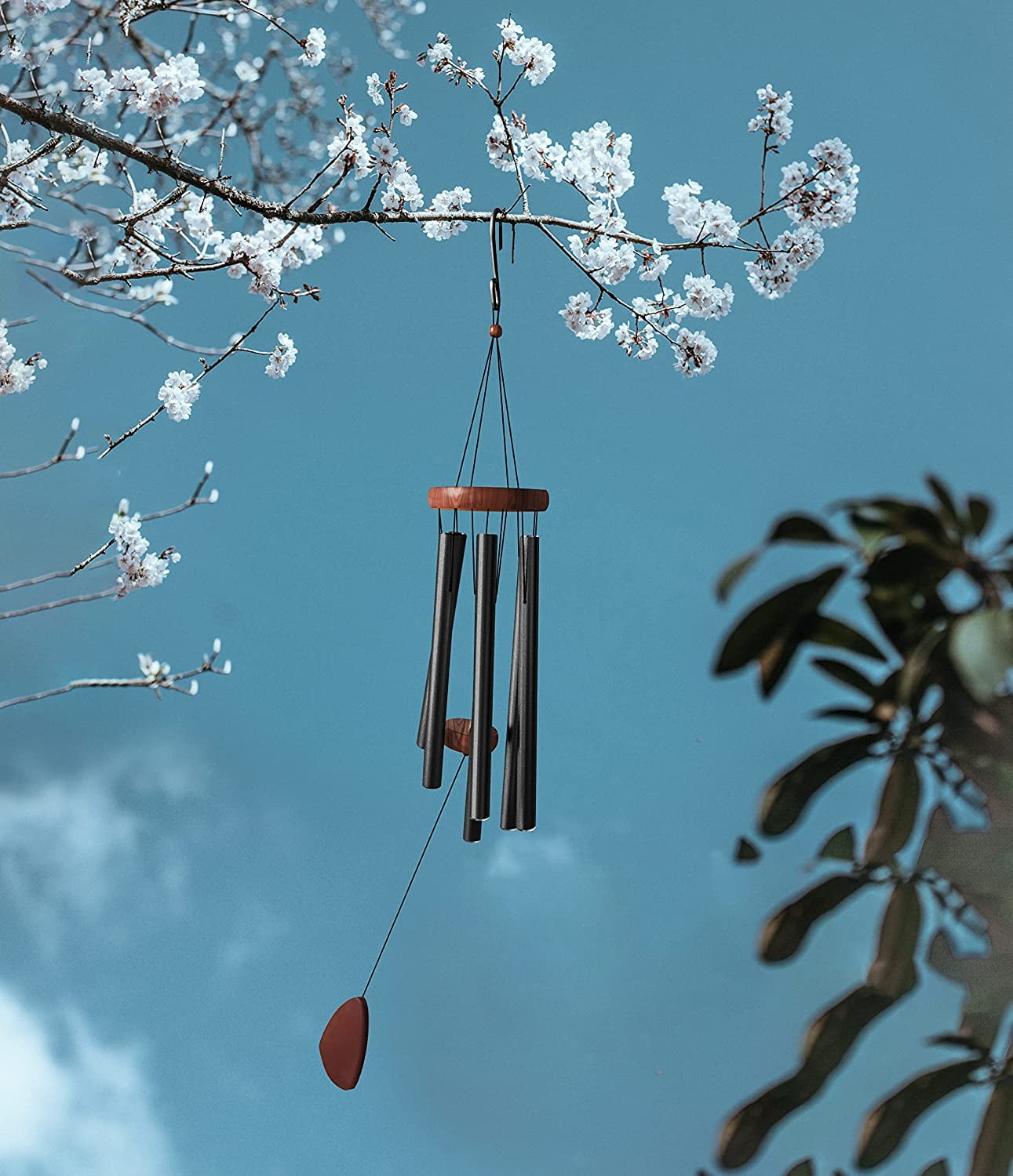 Wind Chimes for Outside with Wood Wind Catcher 37 Inches Large Aluminum Windchimes Outdoors for Patio Decoration & Zen Atmosphere Great as a Gift for Family & Relative(Black)