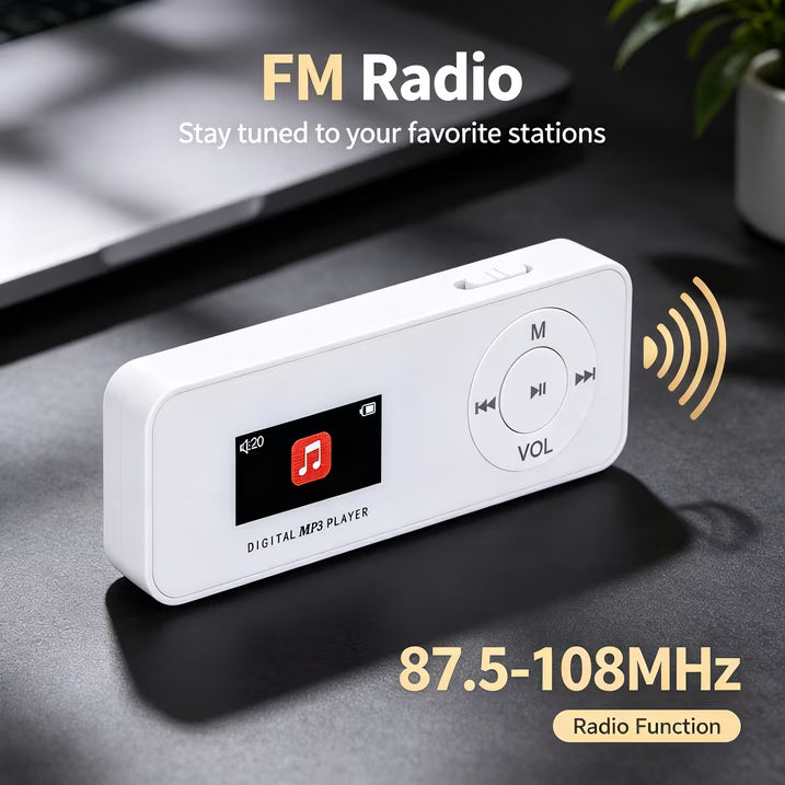 MUSICOZY Bluetooth MP3 Player with Built-in Speaker, 1.1 Inch Mini Digital Music Player, Portable Lossless Audio Player, Support TF Card, Voice Recorder, FM Radio for Students, Running, Travel