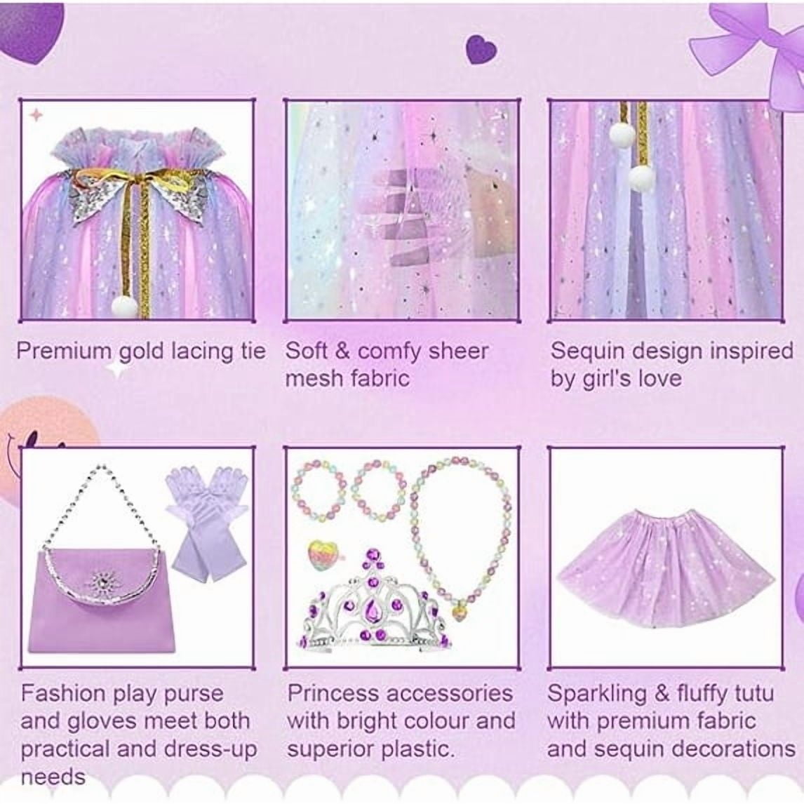LED Princess Dress Up kids Costume Props Halloween Christmas 11Pcs Fairy Princess for Toddler Girls Costume Sets Cape Wand Headband Tutu Skirt Jewelry New Year Gifts for Girls 3 4 5 6 7 8 Year Old