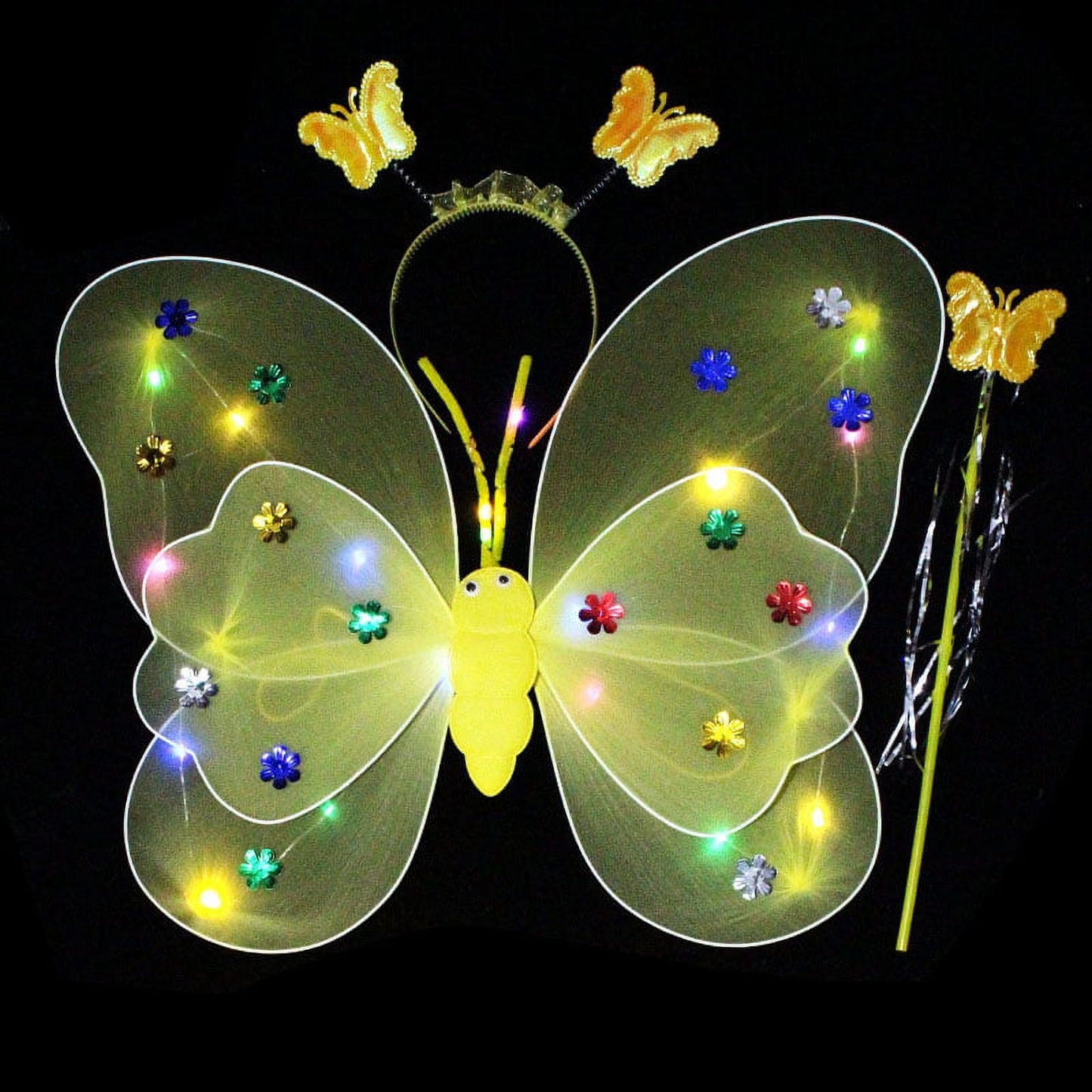 LED Children Costume Prop for Halloween Christmas Fairy Princess Kids Costume Sets Butterfly Wings Wand Headband Tutu Skirt New Year Gifts for 3 4 5 6 7 8 Years Old Girls Pink with Light