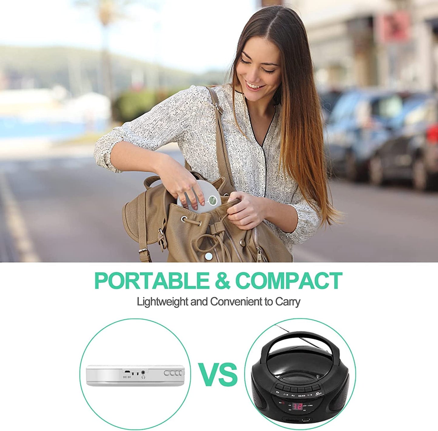 MUSICOZY Portable CD Player with Bluetooth Fabric Anti-Skip CD Player with Headphones & Dual Stereo Speakers Rechargeable A-B Repeat Player CD Speaker for Home/Travel Support CD MP3 USB AUX Input