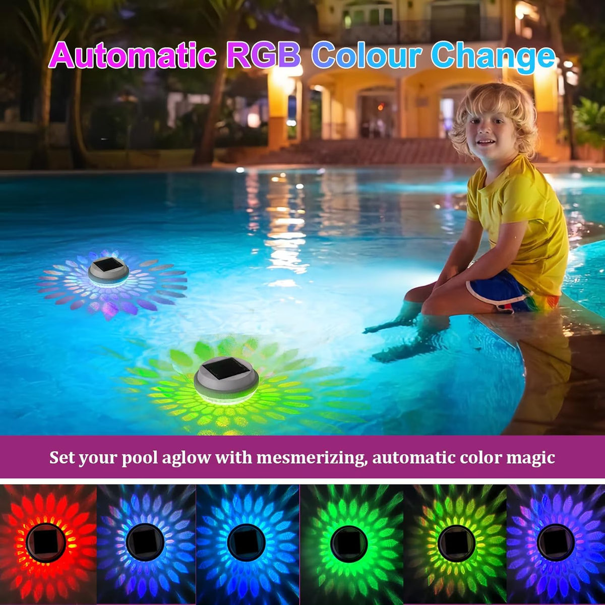 2PC Solar Floating Pool Lights, RGB Color Float Pool Lights, IP68 Waterproof Outdoor LED Pool Lights, Pool Decor Lighting Accessories for Pond, Pools, Garden, Halloween, Christmas, Party Decoration