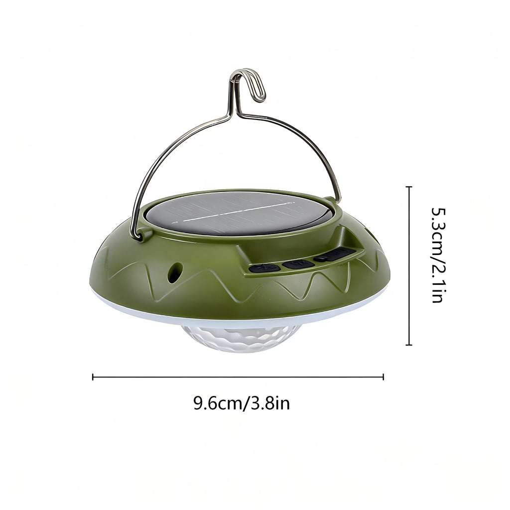 Solar Camping Lights & Lantern with Disco Light Ball, Rechargeable Hanging Tent Light, Music Sync Strobe RGB LED Camping Party Lights with 9 Light Modes & IPX4 Waterproof, Camping Essentials, Green