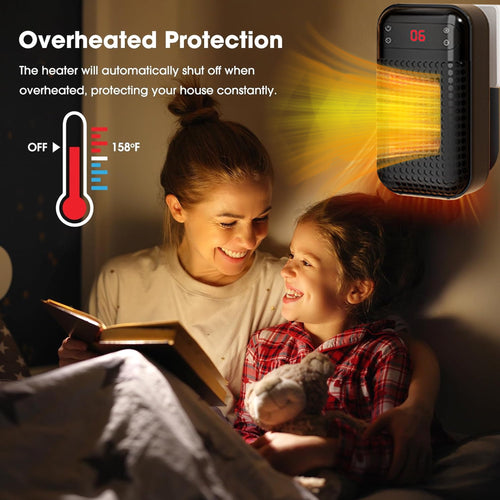 MUSICOZY Upgrade Smart Wall Space Heater 500W/800W Portable Electric Small Heater With Adjustable Thermostat and Timer Overheat Protection Safe Heater for Office Dorm Dog Room (Black-500W)