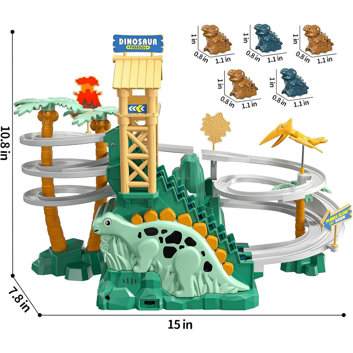 CEDQ Dinosaur Climbing Slide Stair Toy for Toddlers Aged 3 4 5 6 7 8 - Kids Toys Racing Track Game Set Sliding Car Toy Dinosaur Themed with Light and Music Birthday Dinosaur Gifts for Boys Girls Kids