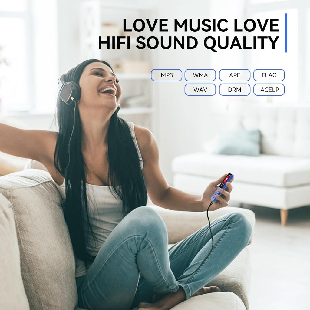 MP3 Player with Bluetooth and 32GB TF Card HiFi Music Player with Built-in Speaker Earphones Multifunctional MP3 Players with FM/Recording/E-Book/Video Supports up to 128GB for Kids Running Walking