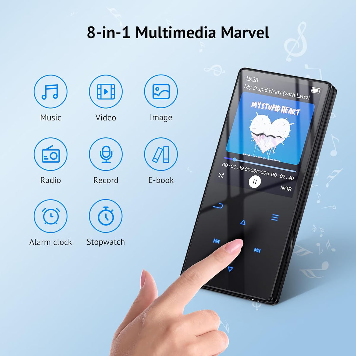 MUSICOZY 64GB MP3 Player with Bluetooth 5.3,Music Player Features HD Speaker, Earphone,2.4" Touch Buttons Screen with FM Radio Voice Recorder E-Book HiFi Sound,Support up to 128GB for Walking,Running