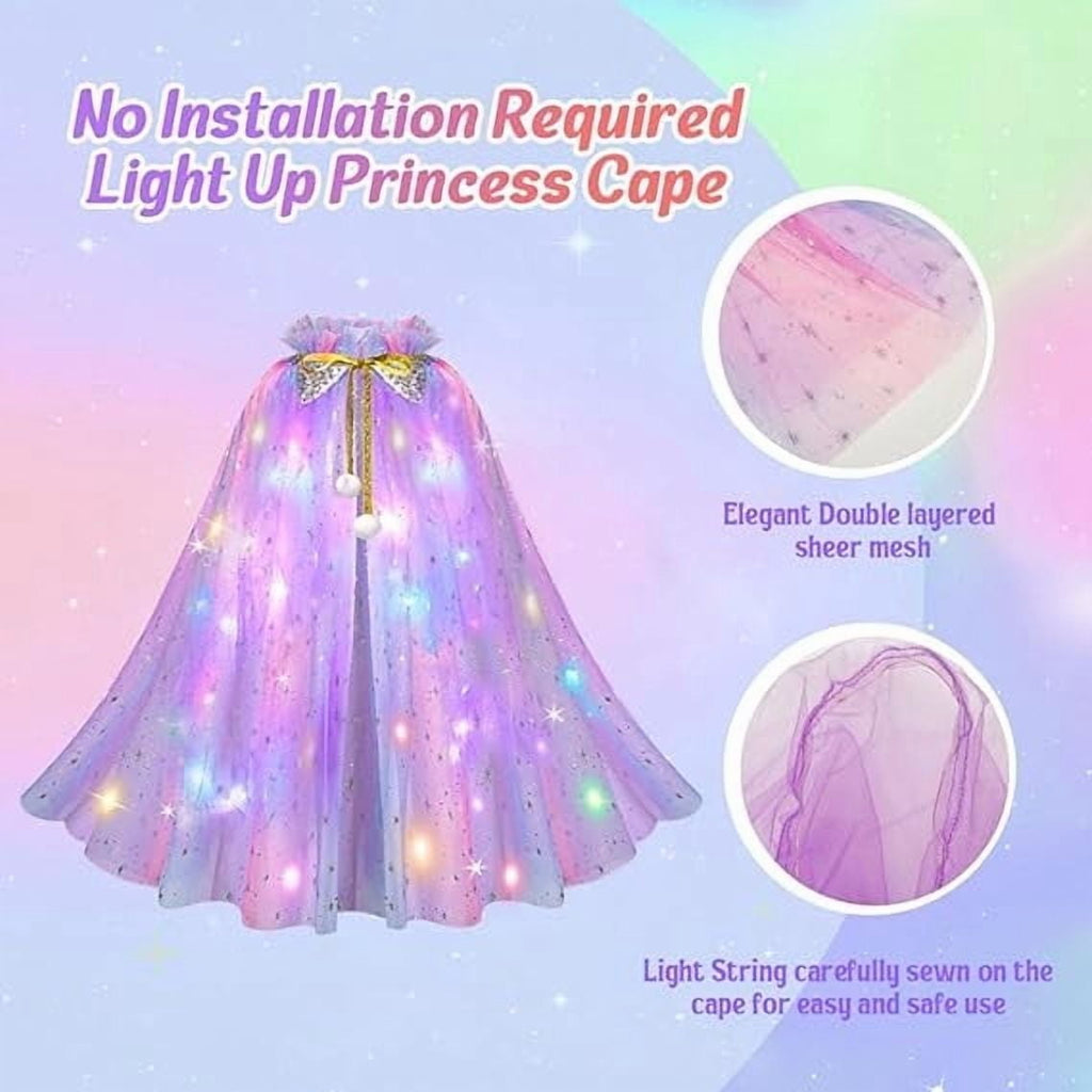 LED Princess Dress Up kids Costume Props Halloween Christmas 11Pcs Fairy Princess for Toddler Girls Costume Sets Cape Wand Headband Tutu Skirt Jewelry New Year Gifts for Girls 3 4 5 6 7 8 Year Old