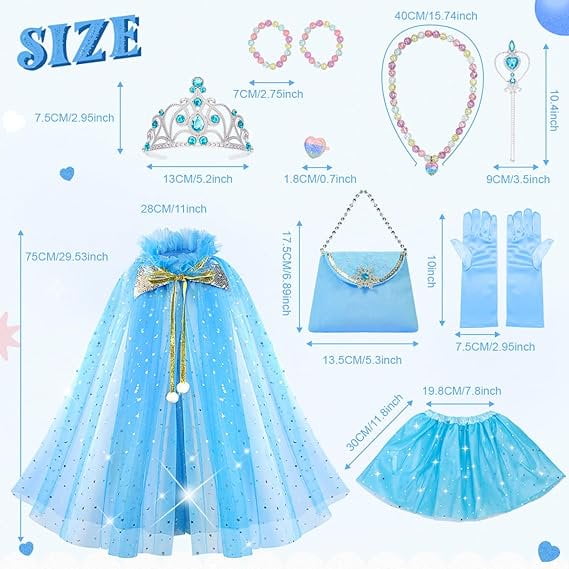Princess Dress Up kids Costume Props Halloween Christmas gifts 11Pcs Fairy Princess for Toddler Girls Costume Sets Cape Wand Headband Tutu Skirt Jewelry New Year Gifts for Girls3 4 5 6 7 8 Year Old