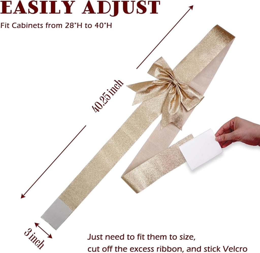 6 Pcs Large Christmas Cabinet Bows 8x40 Christmas Gold Ribbon Easy to Install on Cabinet Door Christmas Wreath Tree Bow Festival Decorations for Home Fireplace Door Holiday Party Wedding Supplies