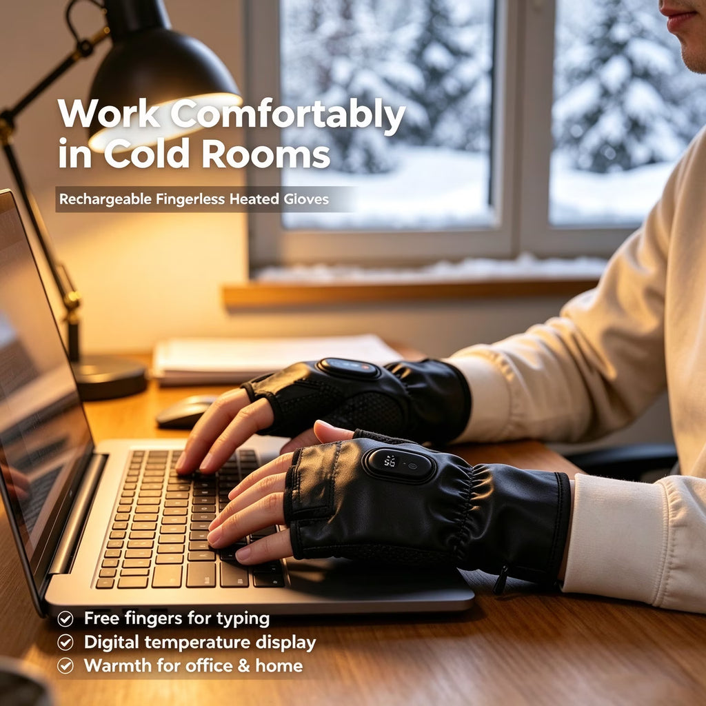 Heated Gloves Rechargeable-Smart Thermostatic Heated Fingerless Gloves Heat Up to 131℉,Portable Heating Glove with Digital Display,3 Temperature Settings for Hiking Skiing Cycling,Gifts for Women Man